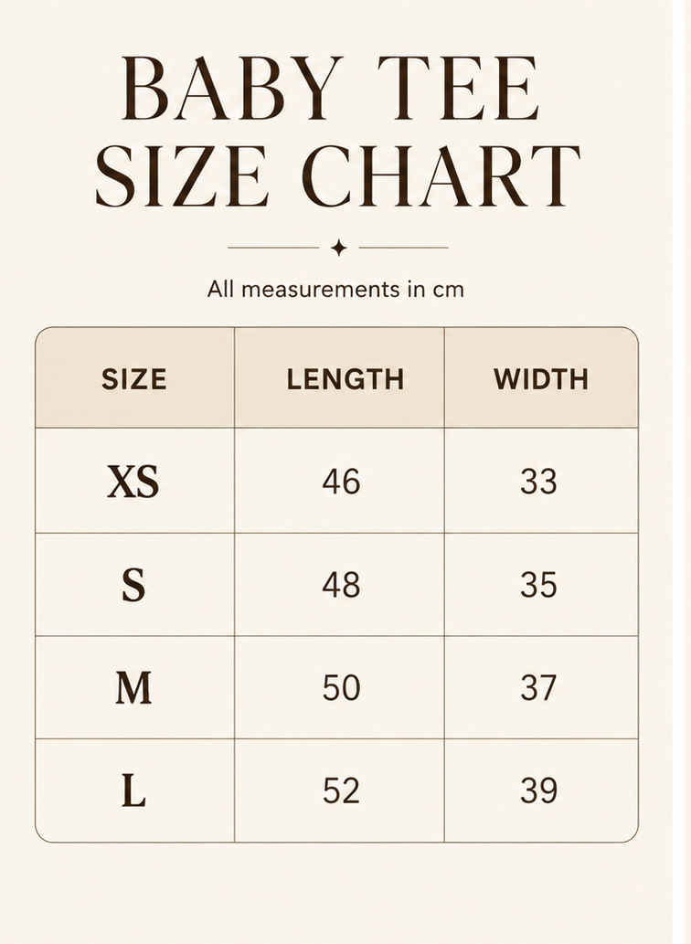 Portofino Dirty Martini Baby Tee size chart
