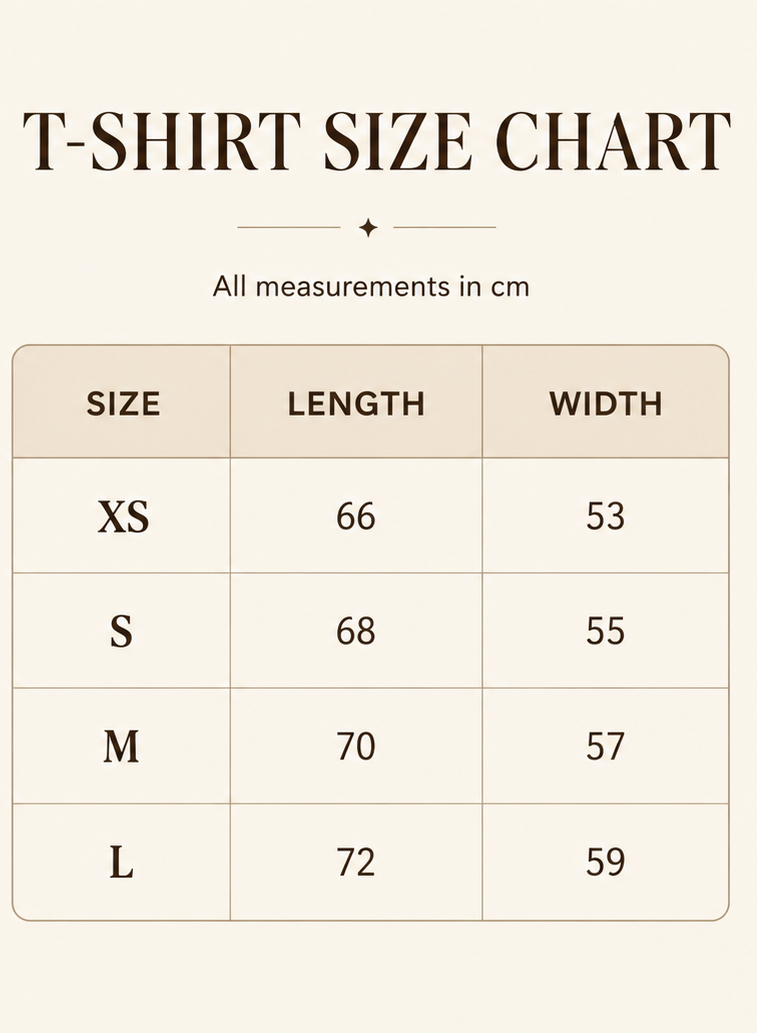 Capri Navy Blue Unisex Tee size chart
